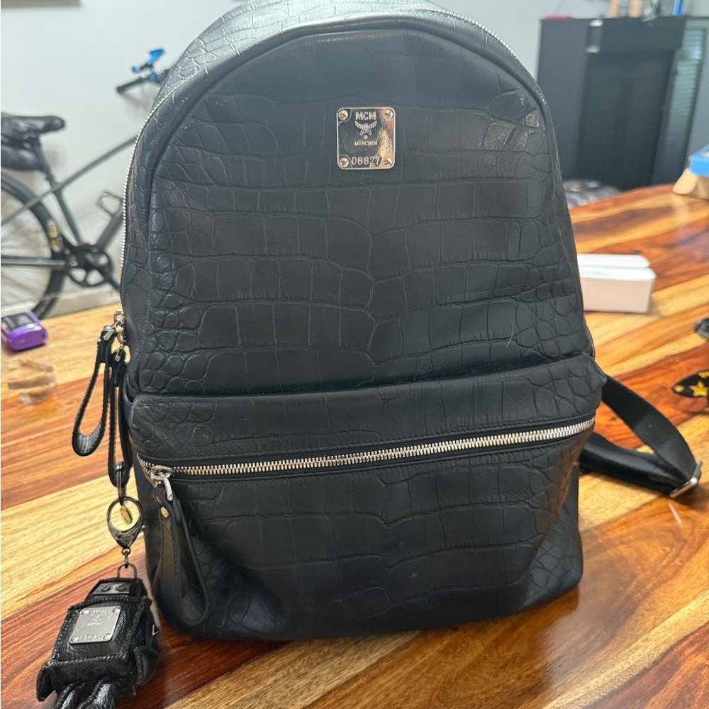 MCM Black Embossed Leather Backpack